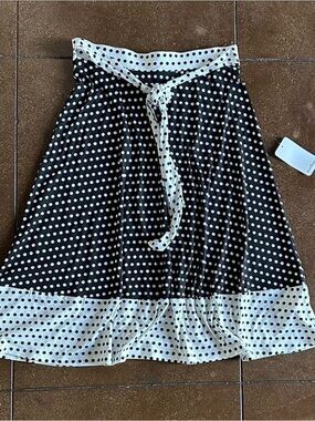 Polka Dot Midi Skirt - Black with White Dot Trim